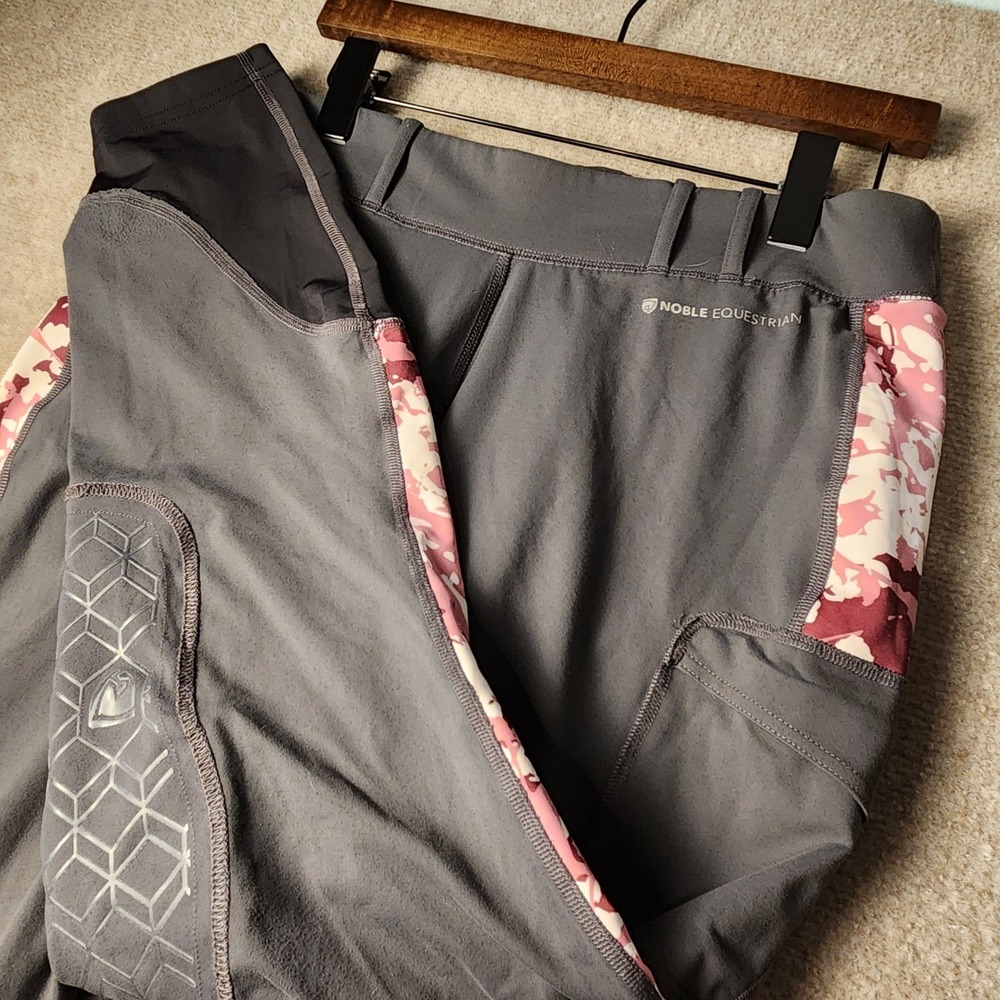 Noble Equestrian Riding Tights Womens XL Grey Pink Camo Excellent Knee Patch